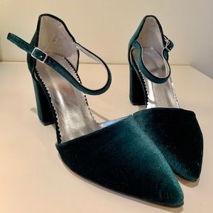 Emerald Green Velvet Block Heels / Wedding Heels